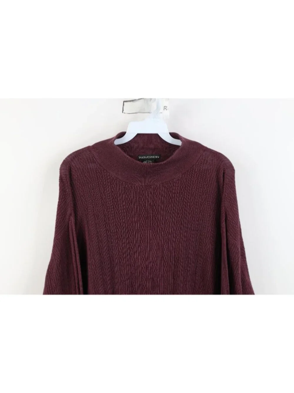 Vtg 90s Streetwear Mens Large Silk Ribbed Cable Knit Mock Neck Sweater Purple